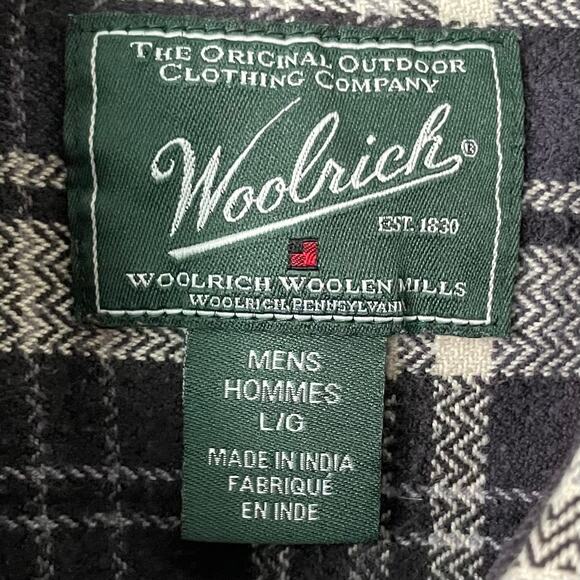 Vintage Woolrich Shirt Mens Large Black Plaid Flannel Elbow Patches Heavyweight - Picture 11 of 12